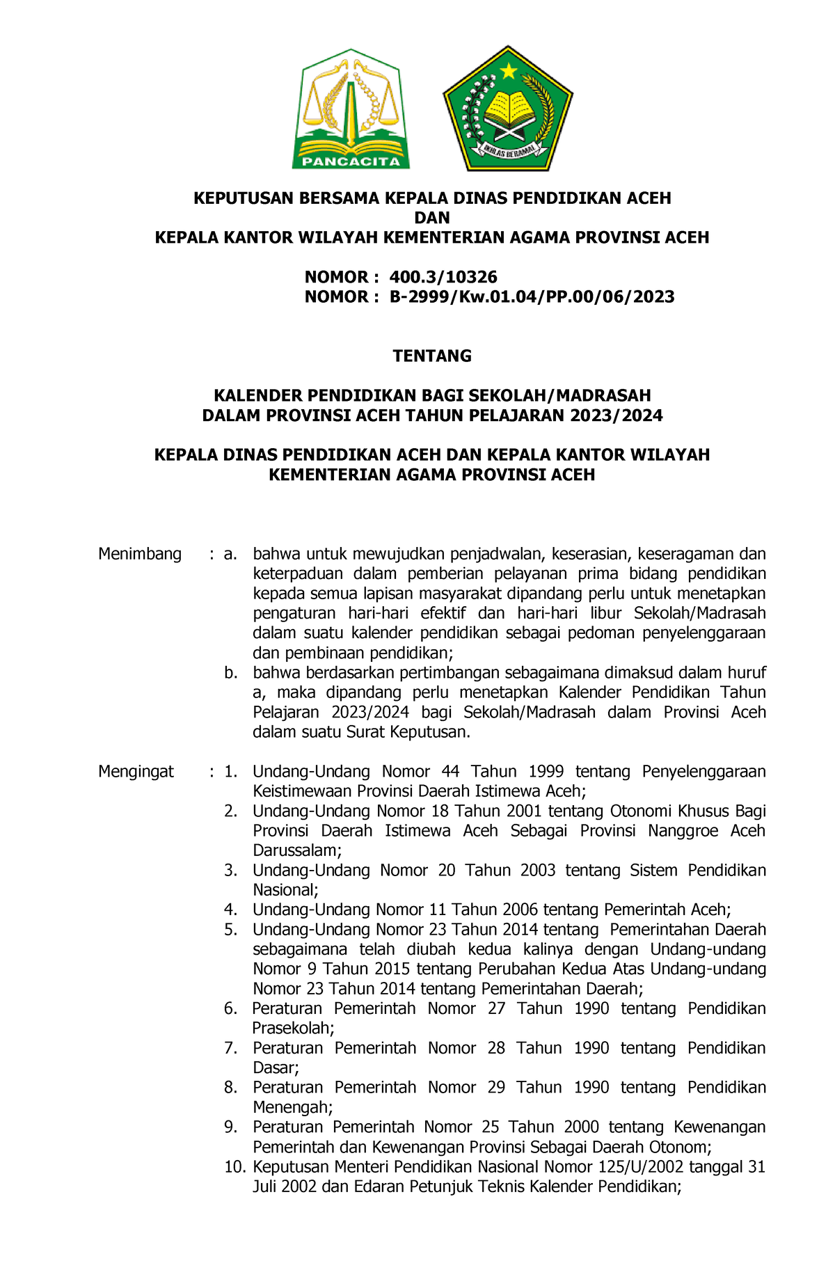 Kalender Pendidikan TP. 2023-2024 - KEPUTUSAN BERSAMA KEPALA DINAS ...