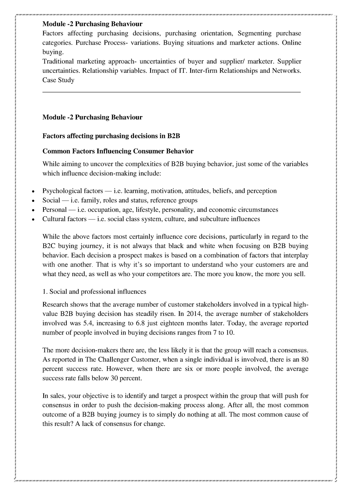 MM-Module-2 Notes - Factors Affecting Purchasing Decisions, Purchasing ...