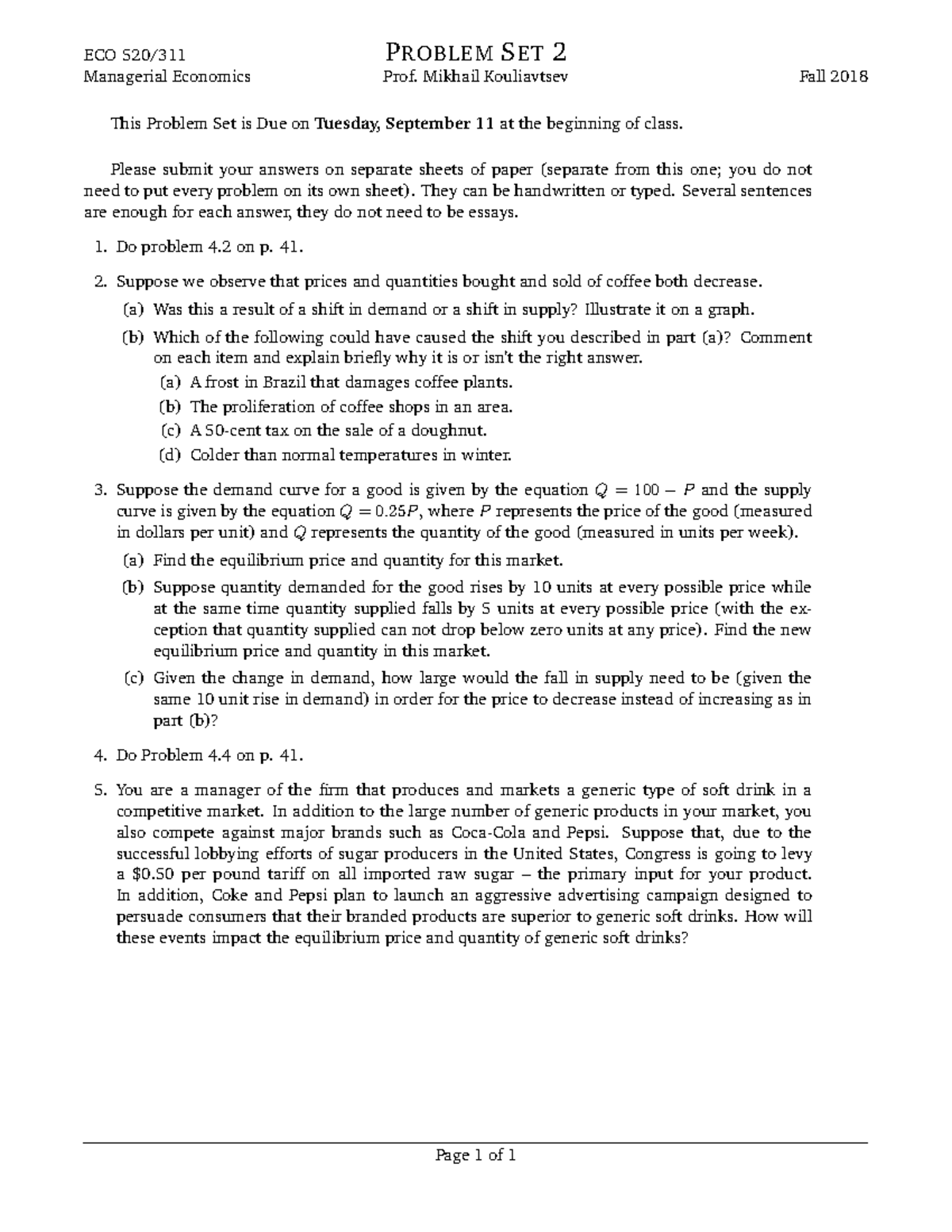 ECO 520 Problem Set 2 Fall 2018 - ECO 520/ Managerial Economics ...