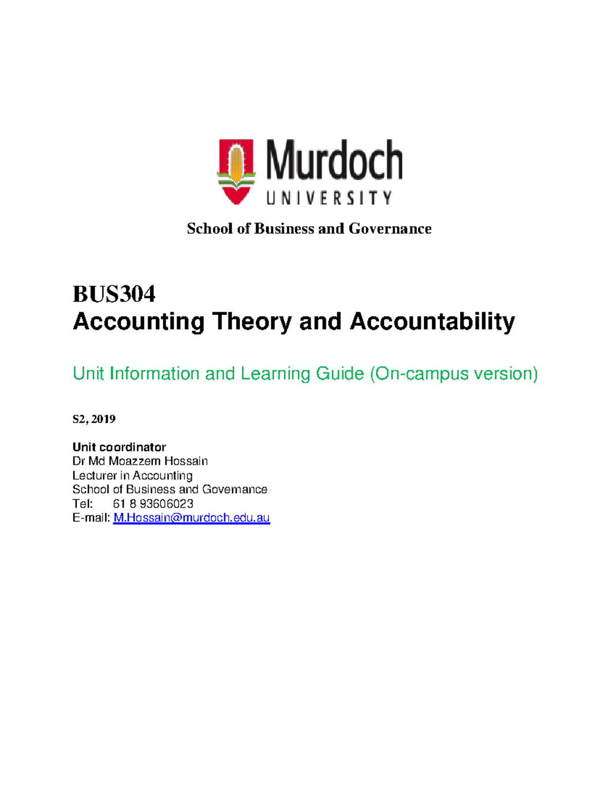 BUS 304 Unit Outline (On-campus) - ####### School of Business and ...