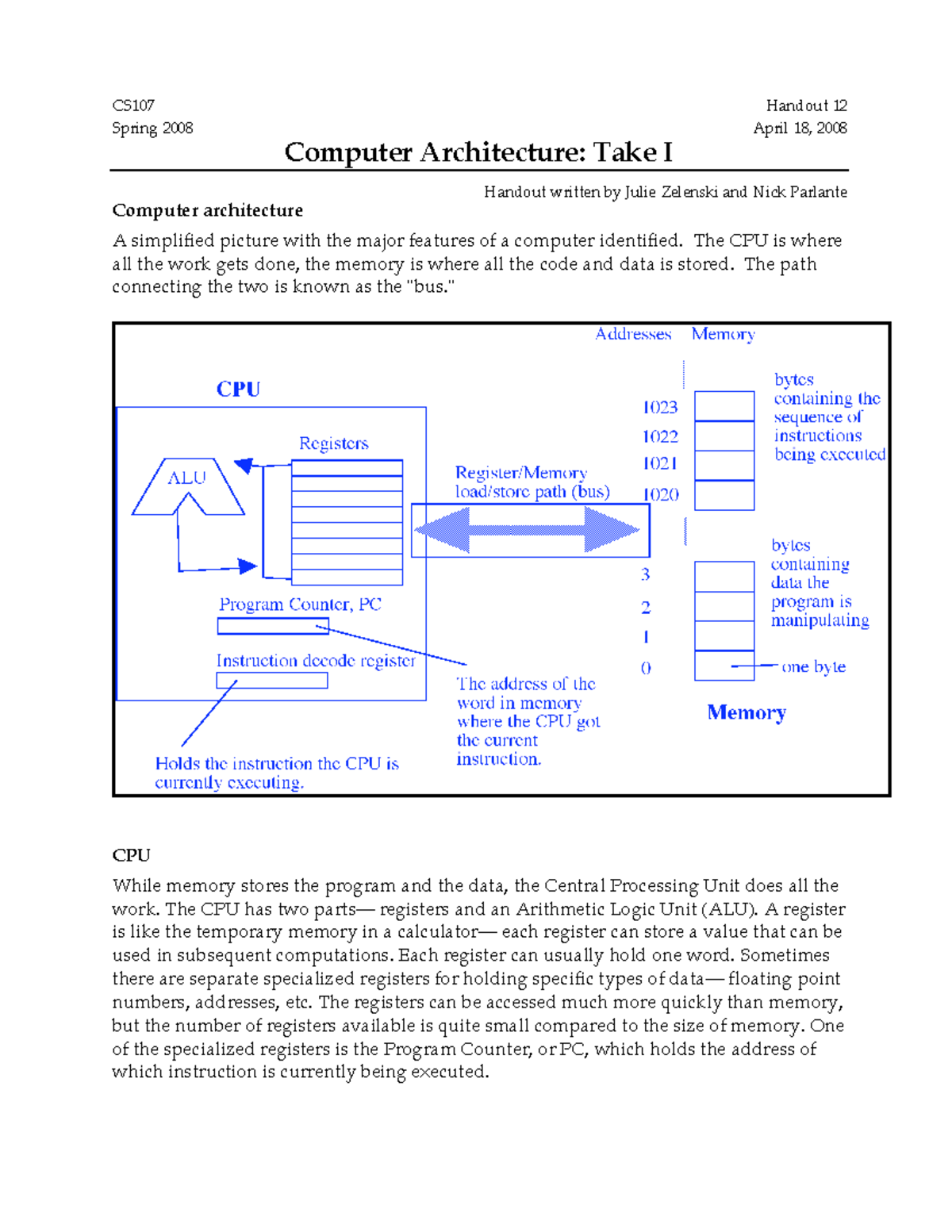 12-Computer-Architecture - CS107 Handout 12 Spring 2008 April 18, 2008 ...