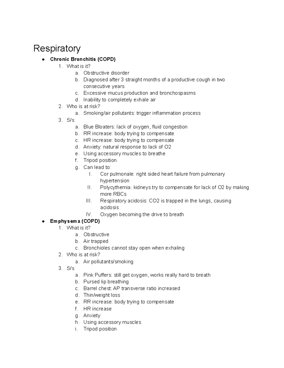 Respiratory Patho Packet - Respiratory Chronic Bronchitis (COPD) 1 ...