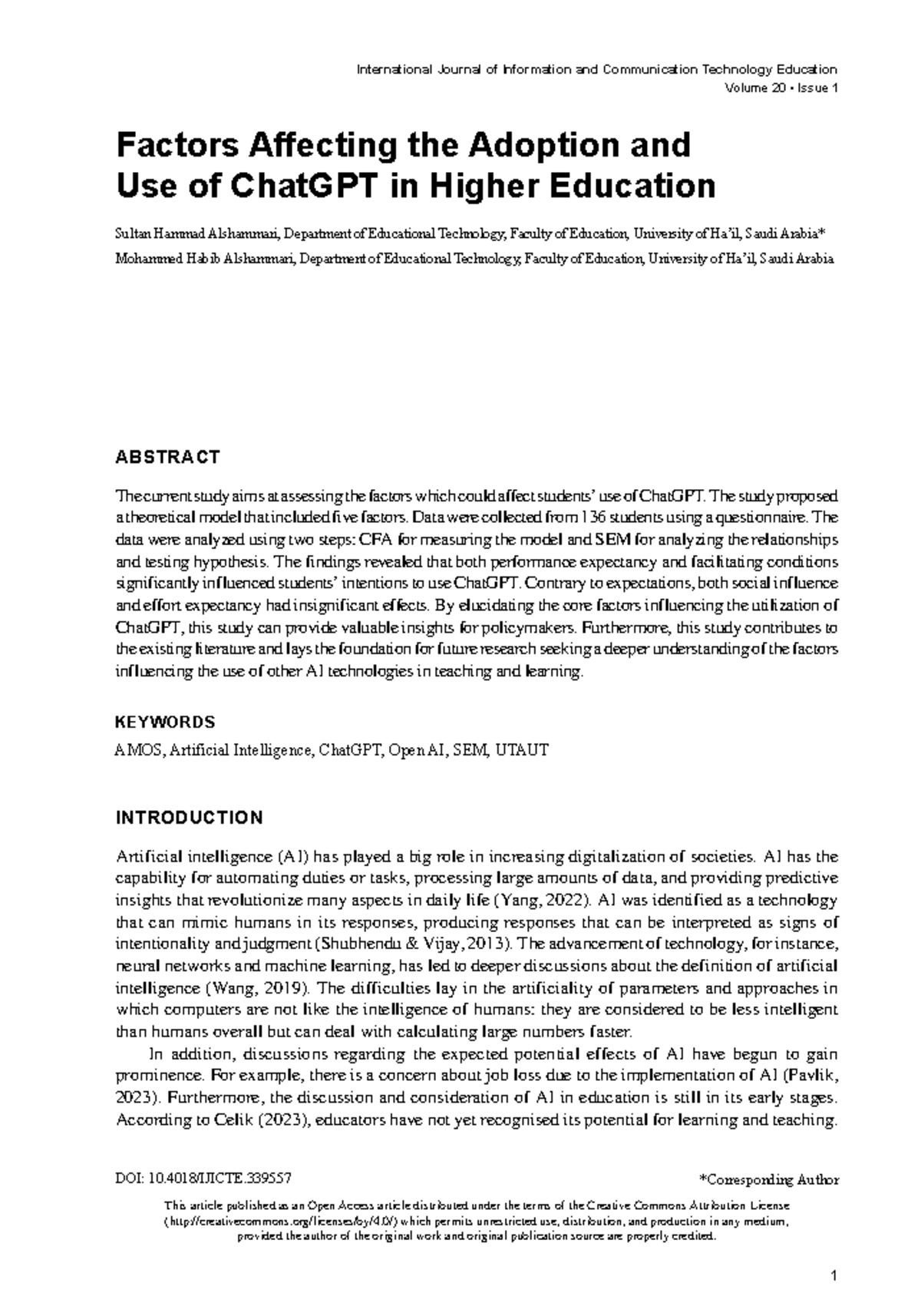 Factors Affecting the Adoption and Use of Chat GPT - DOI: 10/IJICTE ...