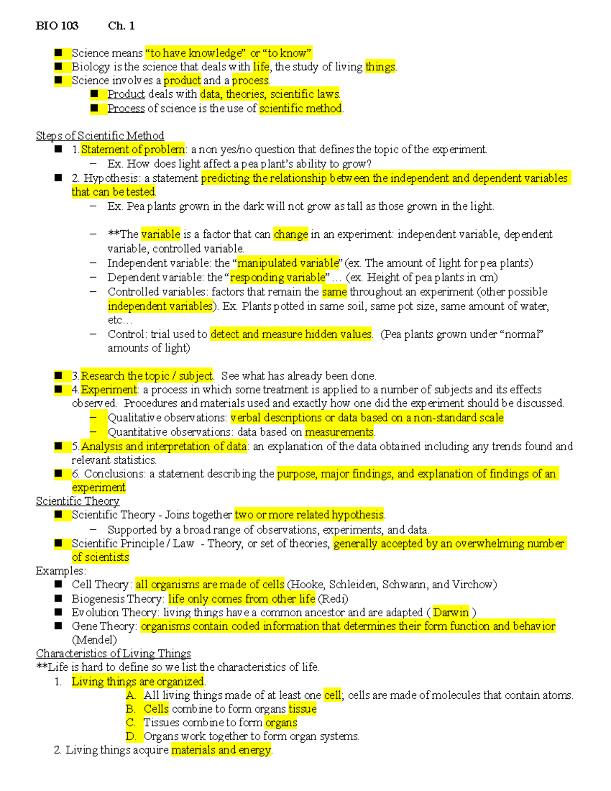 Ch. 1 BIO 103 Fill In Notes BIO 103 Ch. 1 Science means “to have