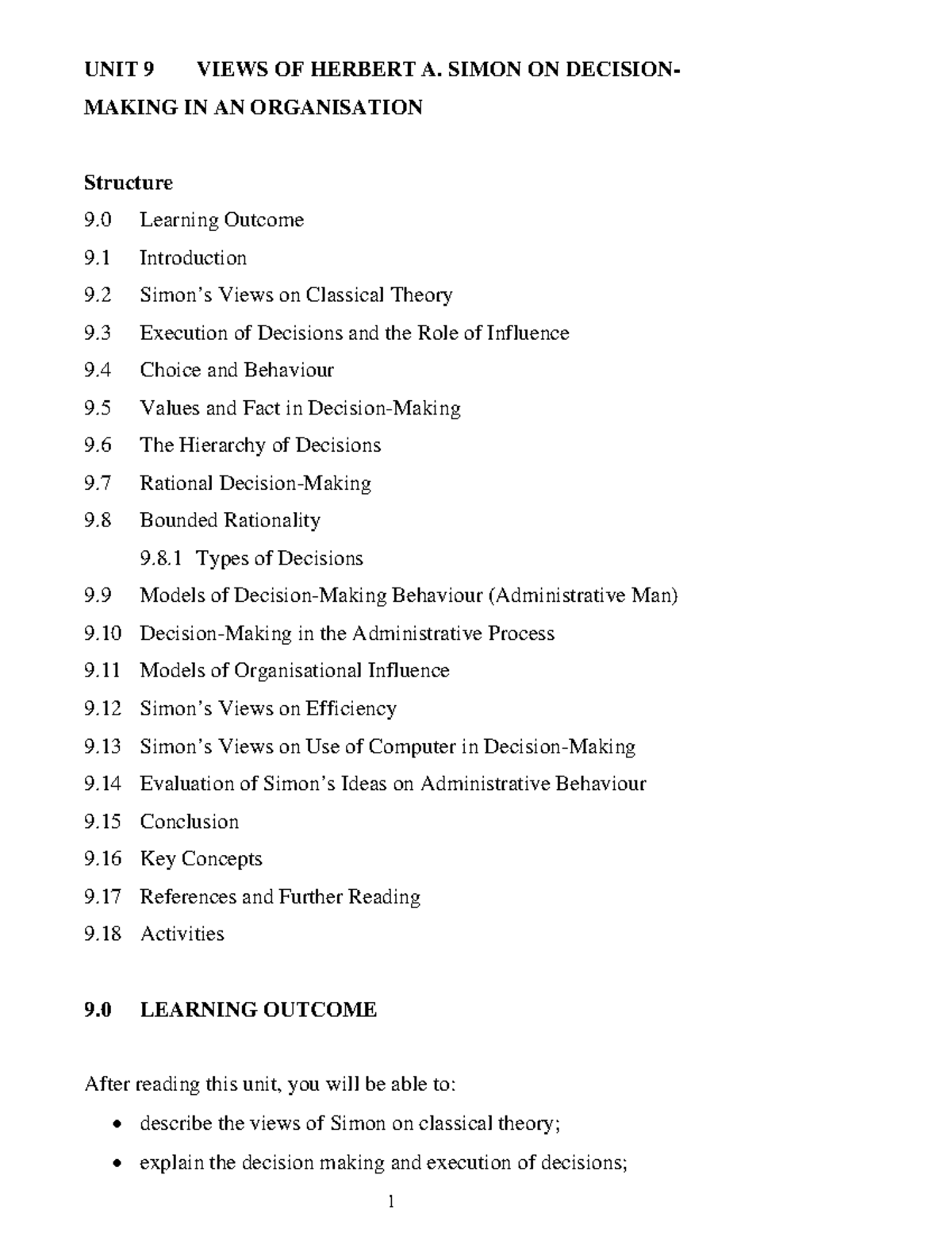 Herbert Simon - UNIT 9 VIEWS OF HERBERT A. SIMON ON DECISION- MAKING IN ...