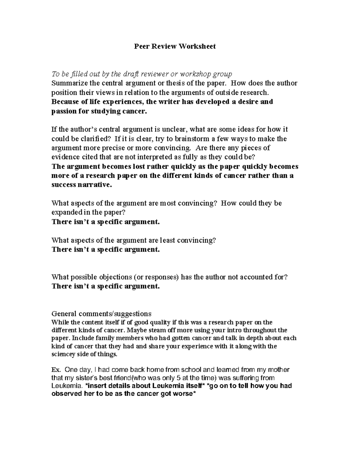 Hailey Rodriguez- ENG 105 Writing Peer Review Sheet - Peer Review ...