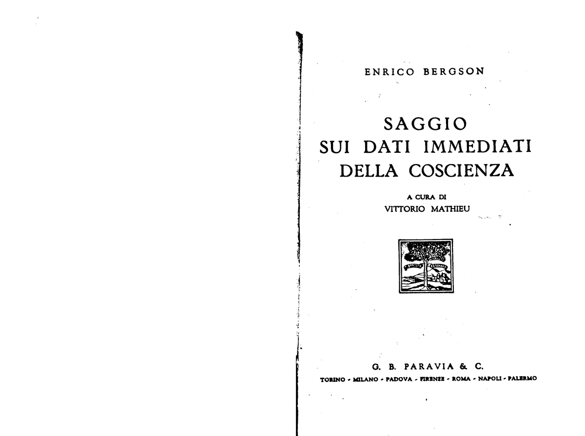 Saggio Sui Dati Immediati Della Coscienza