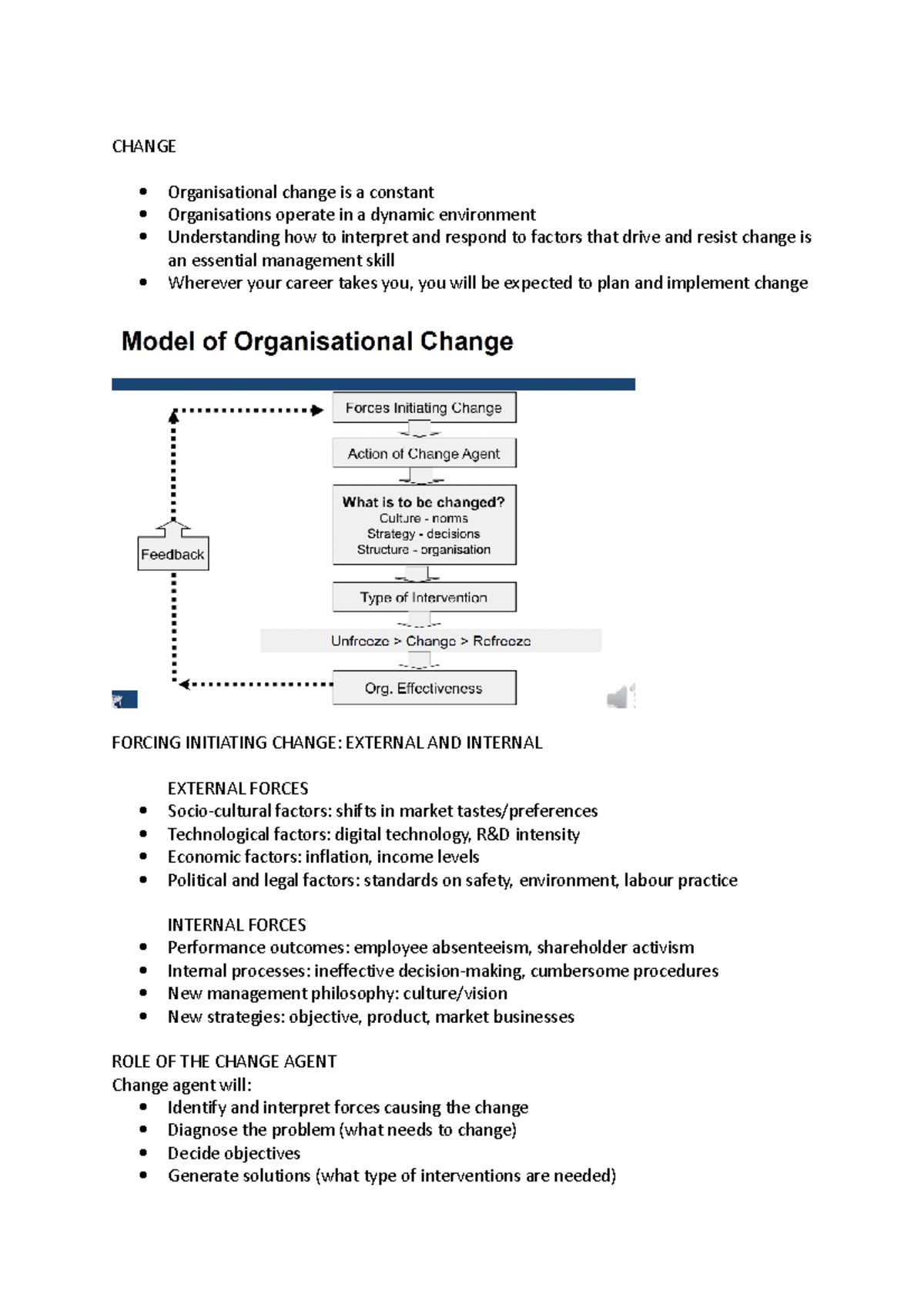 Change - Lecture - CHANGE Organisational change is a constant ...