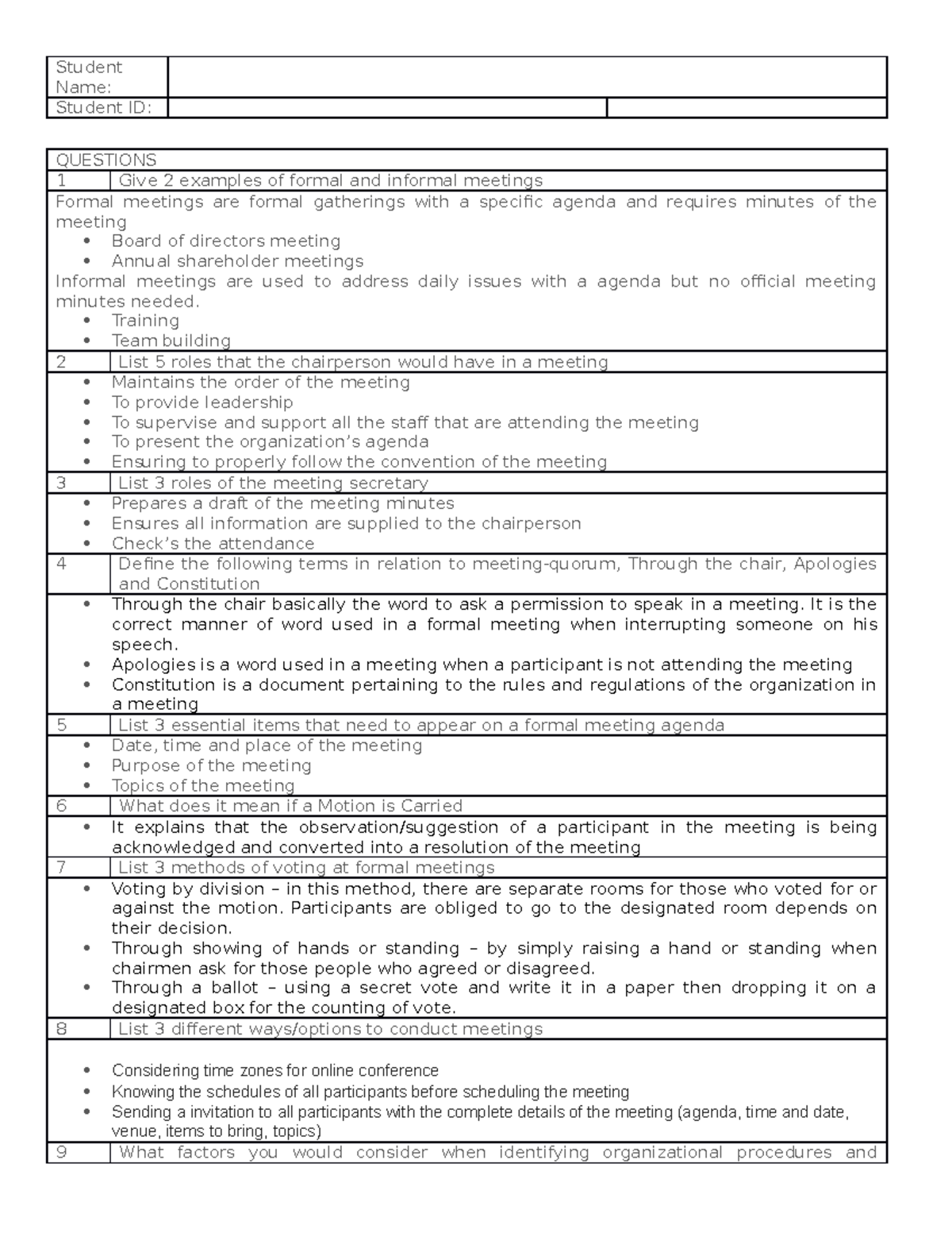 Assessment Task 3 - Manage Meetings Bsbadm 502 - Student Name: Student ...