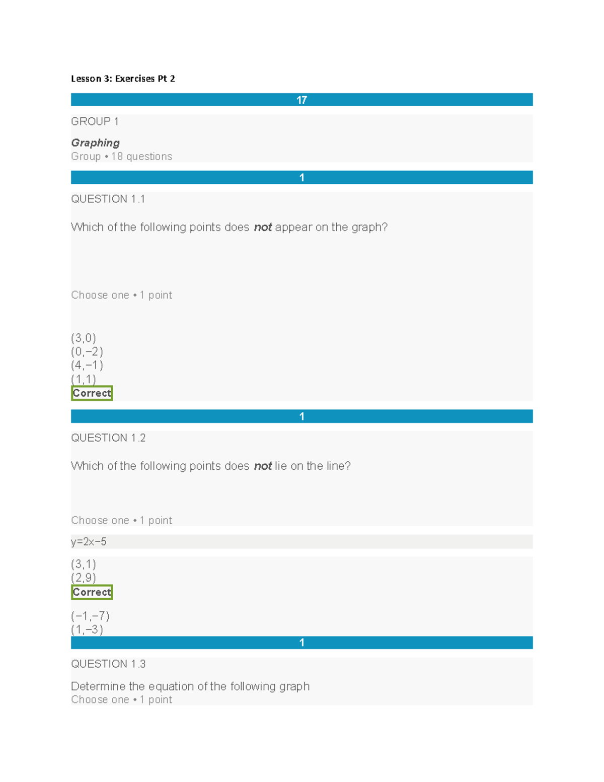 Lesson 3 exercise 2 - Lesson 3: Exercises Pt 2 17 GROUP 1 Graphing ...