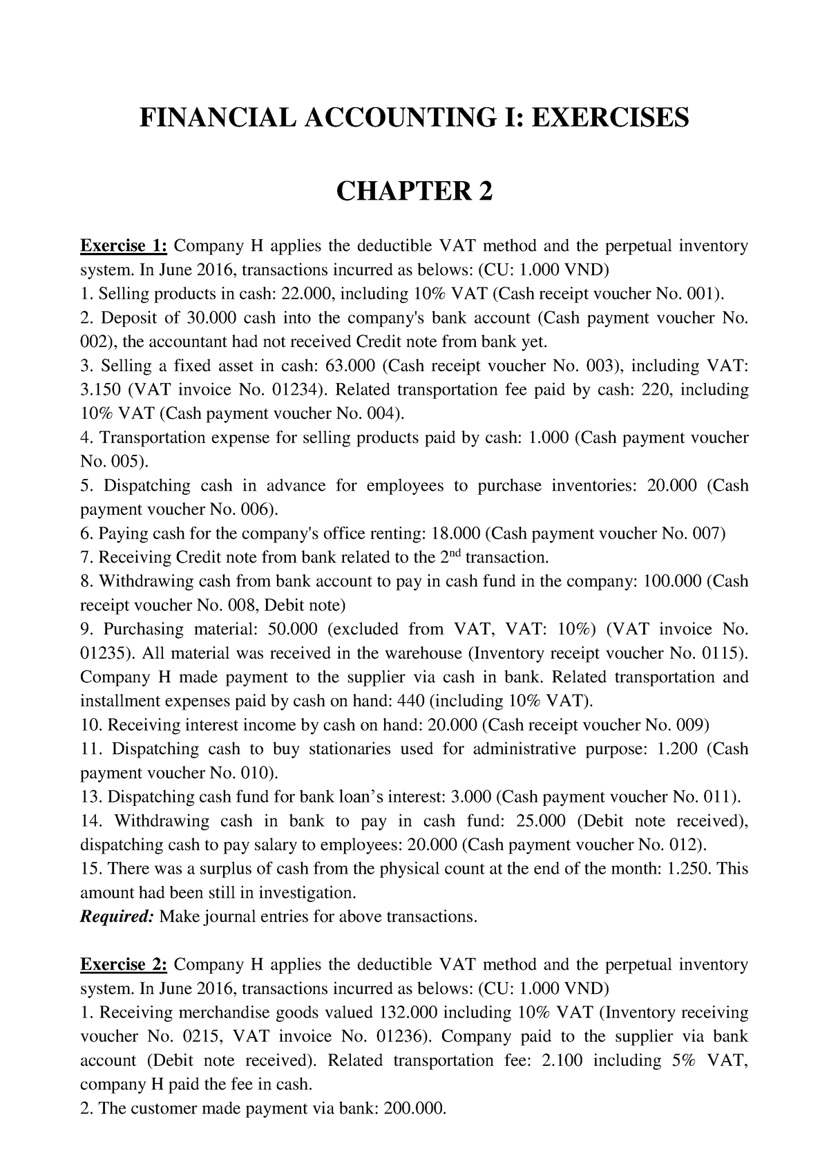 FINANCIAL ACCOUNTING I: EXERCISES (HOMEWORK) - FINANCIAL ACCOUNTING I ...