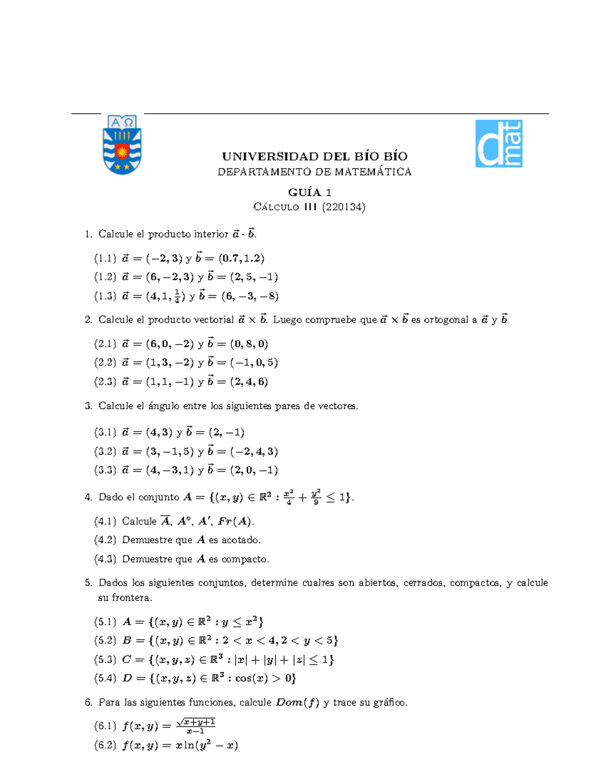 Guia1-22013 4 - Aaaaa - UNIVERSIDAD DEL B ́IO B ́IO DEPARTAMENTO DE ...