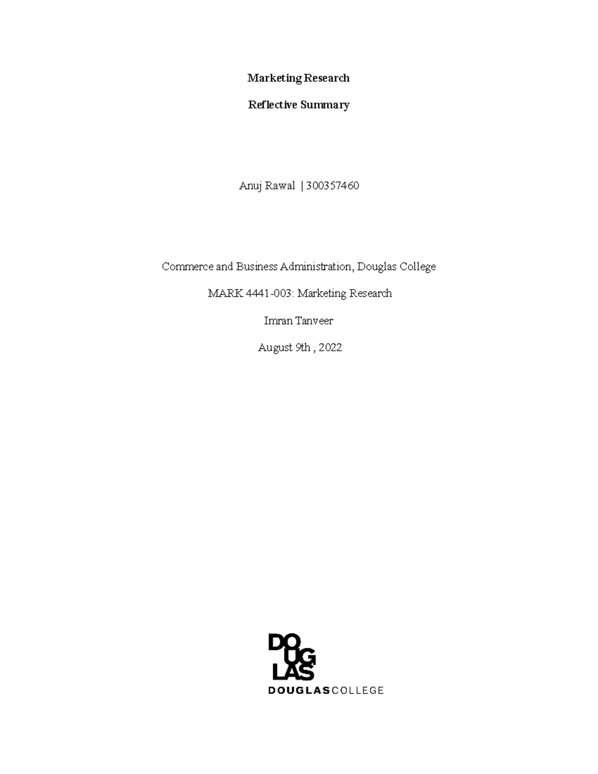 Anuj MARK 4441 Assignment 6 Reflective Summary - STAT 100 - SFU - Studocu