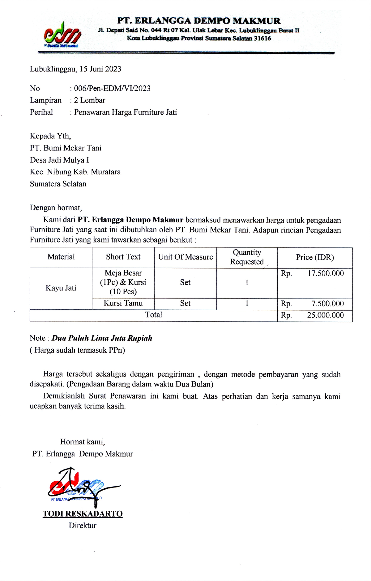 Penawaran Harga Furniture JATI - management Laboratory Medic - Studocu