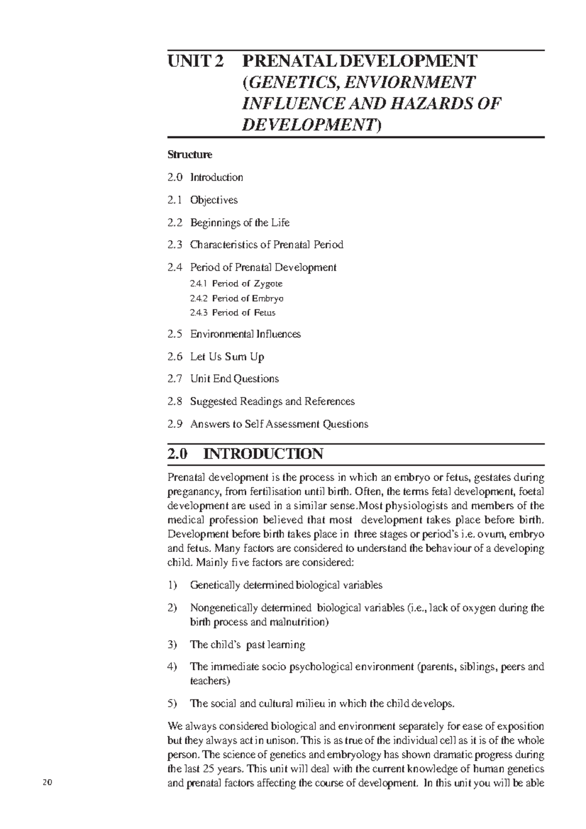 Unit-2 - ... - UNIT 2 PRENATAL DEVELOPMENT (GENETICS, ENVIORNMENT ...