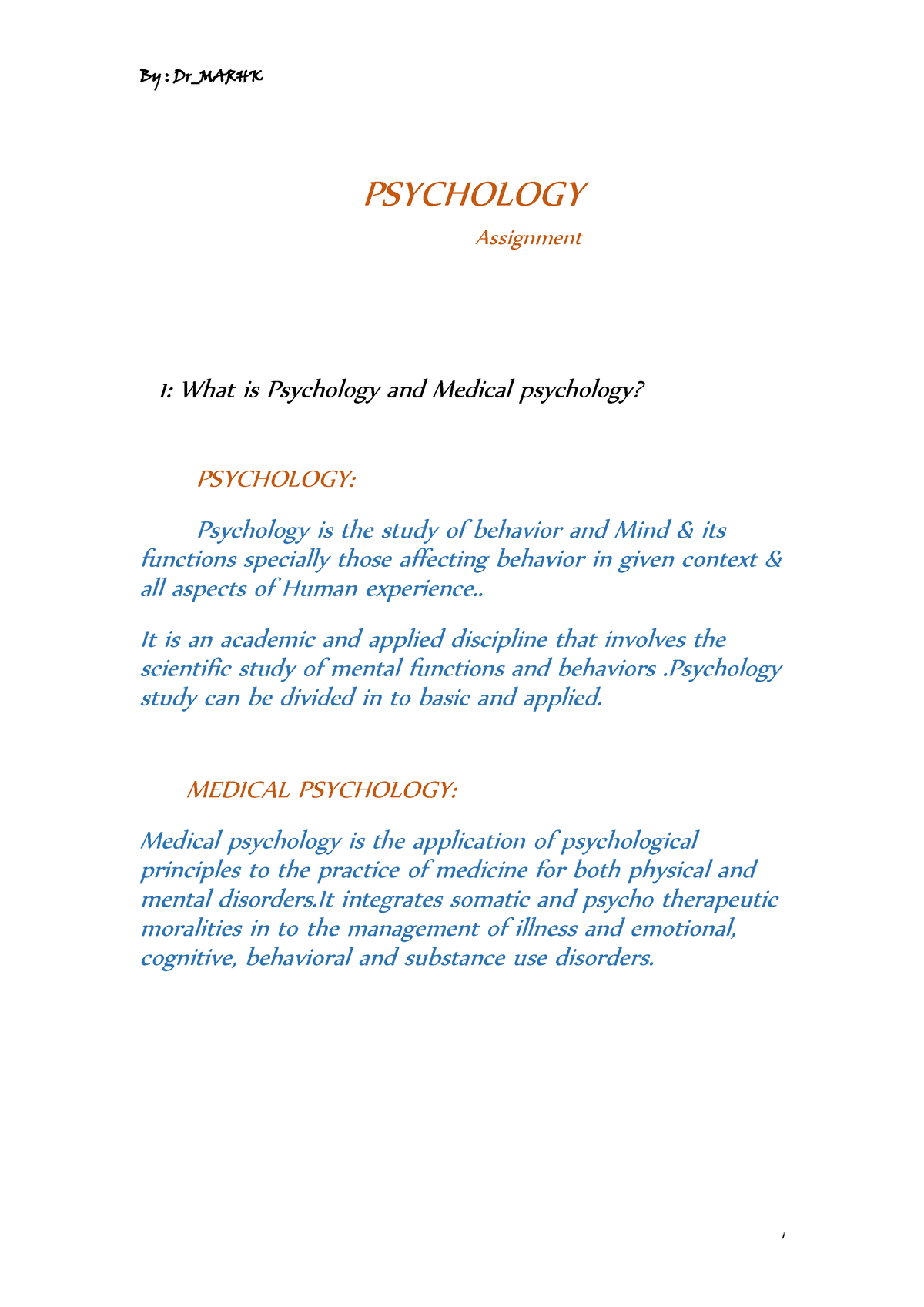 Psychology Key Points 009 - Psychology Assignment 1: What Is Psychology 