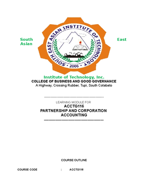 Acctg 116 Module 2 - None - WEEK 2 PARTNERSHIP FORMATION Objectives: 1 ...