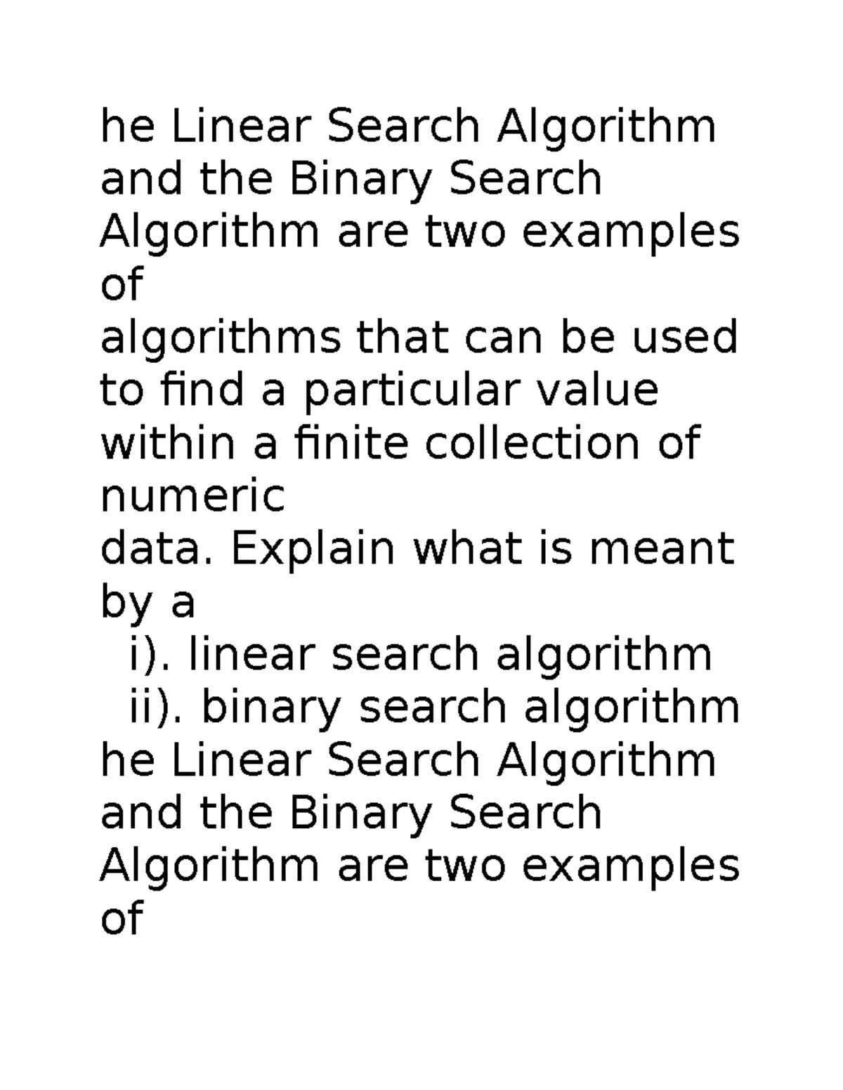 CAP Practice papers answers - he Linear Search Algorithm and the Binary ...