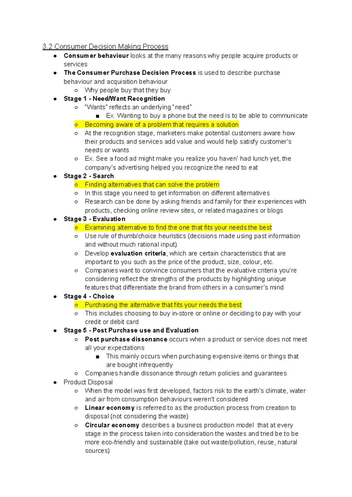 Chapter 3 Notes - 3 Consumer Decision Making Process Consumer behaviour ...