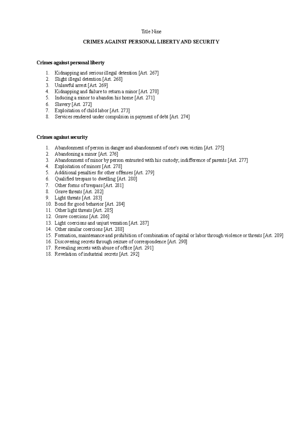 title-9-personal-liberty-and-security-title-nine-crimes-against