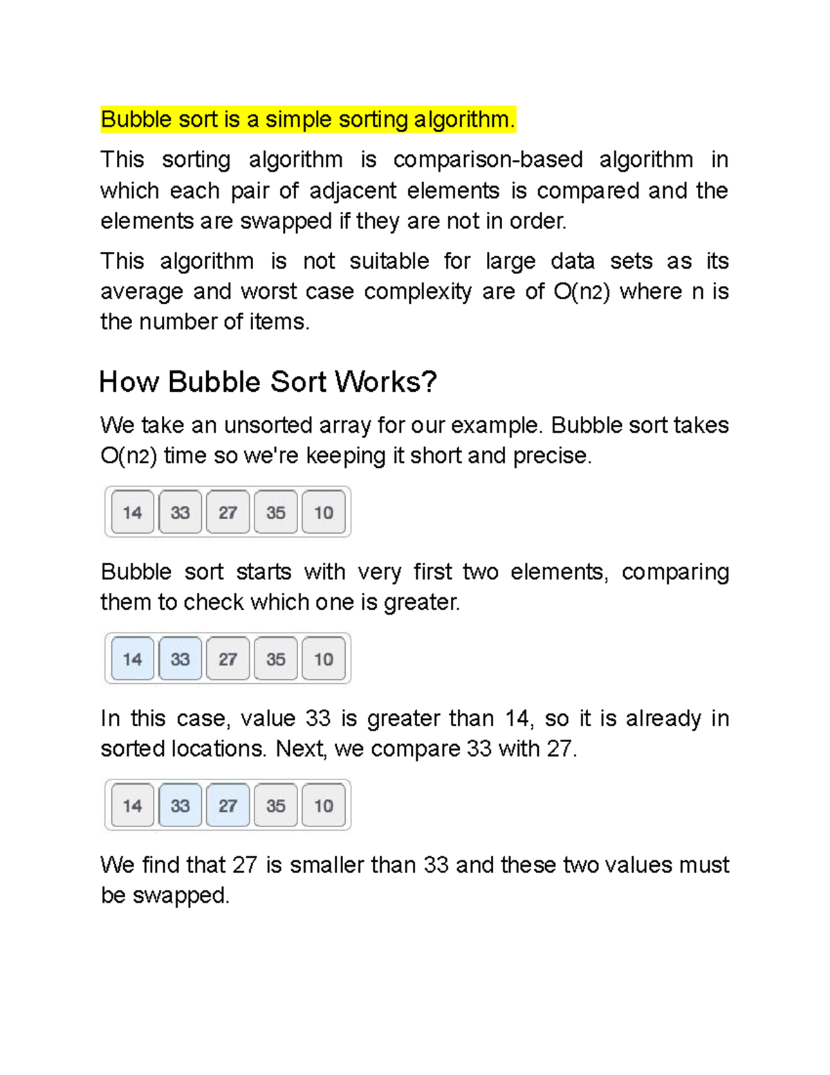 Types of sorting - this is a notes of data structure - Bubble sort is a ...