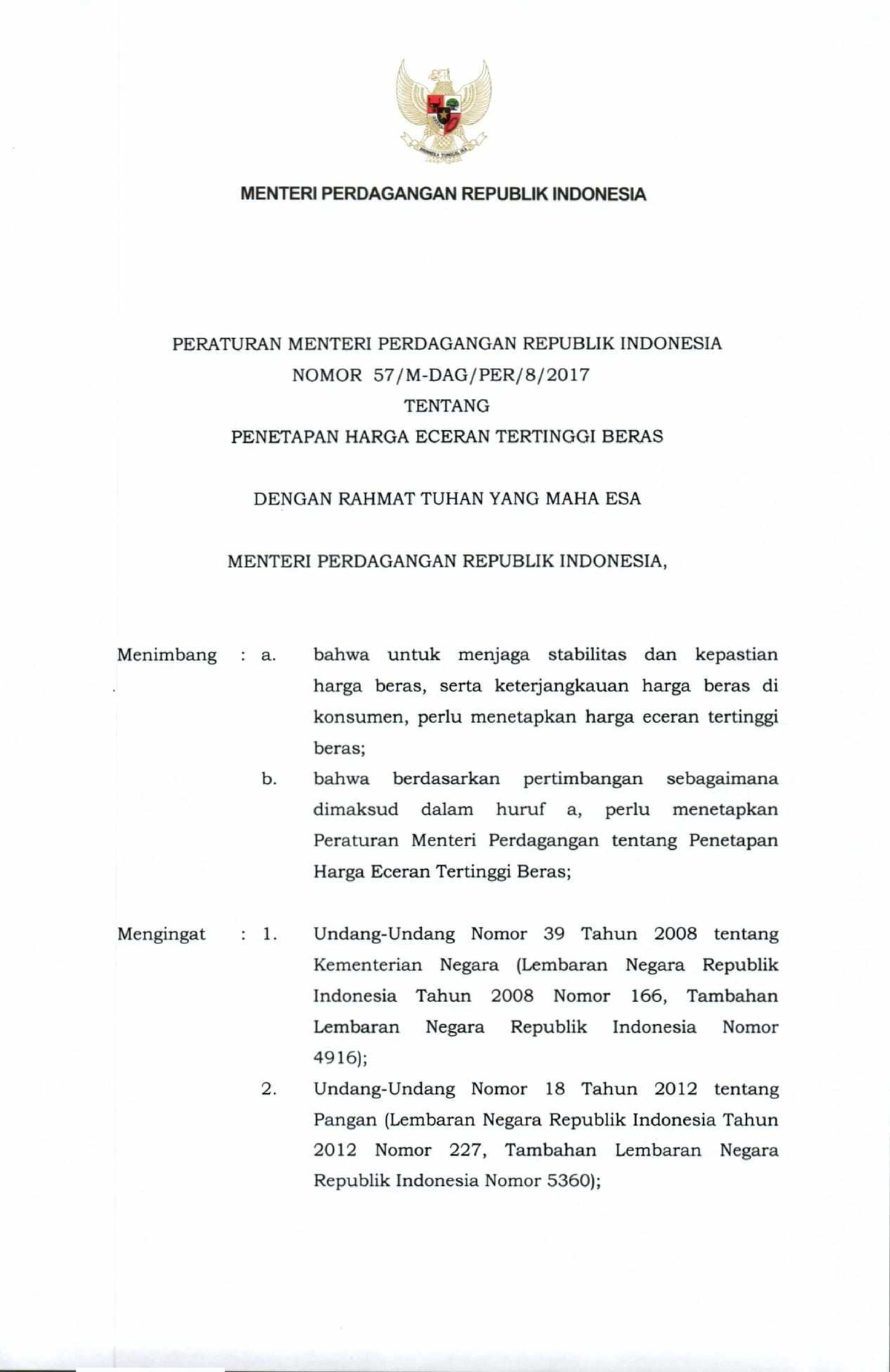 07190910 Permendag No 57 Tahun 2017 - MENTERI PERDAGANGAN REPUBLIK ...