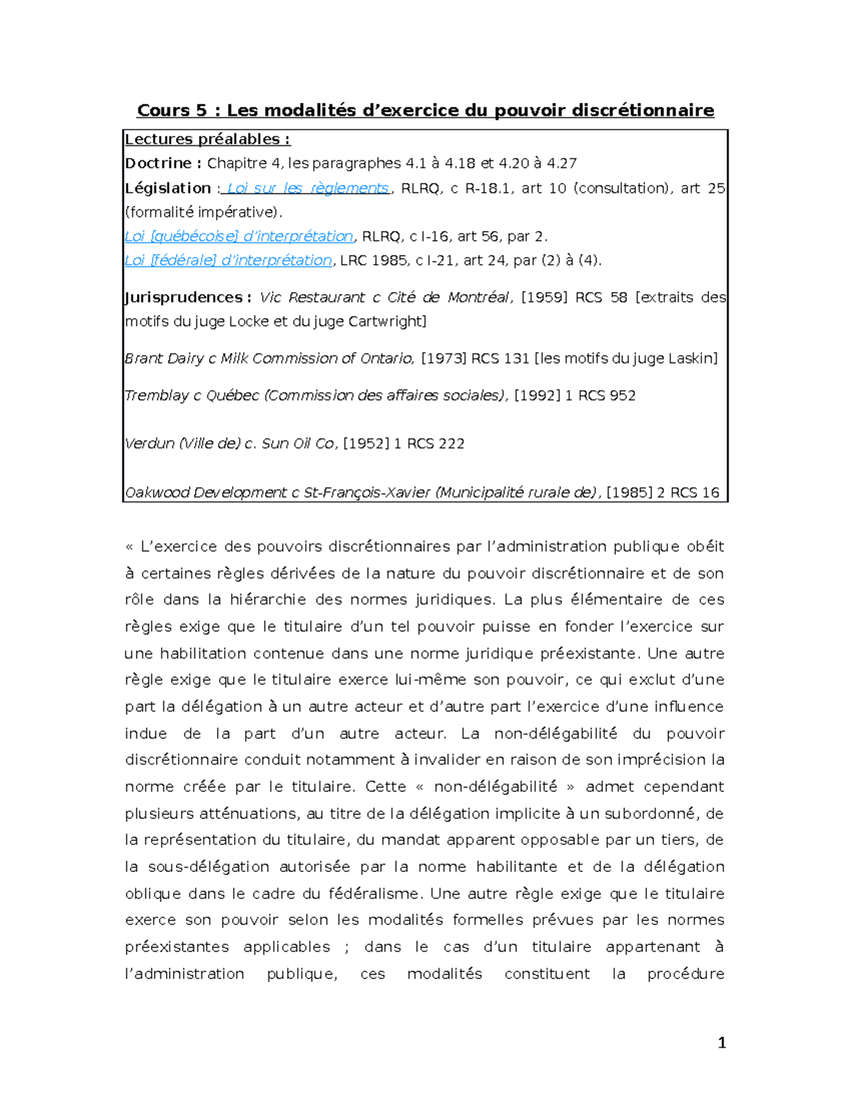 Cours 5 Droit administratif Cours 5 Les modalités d’exercice du