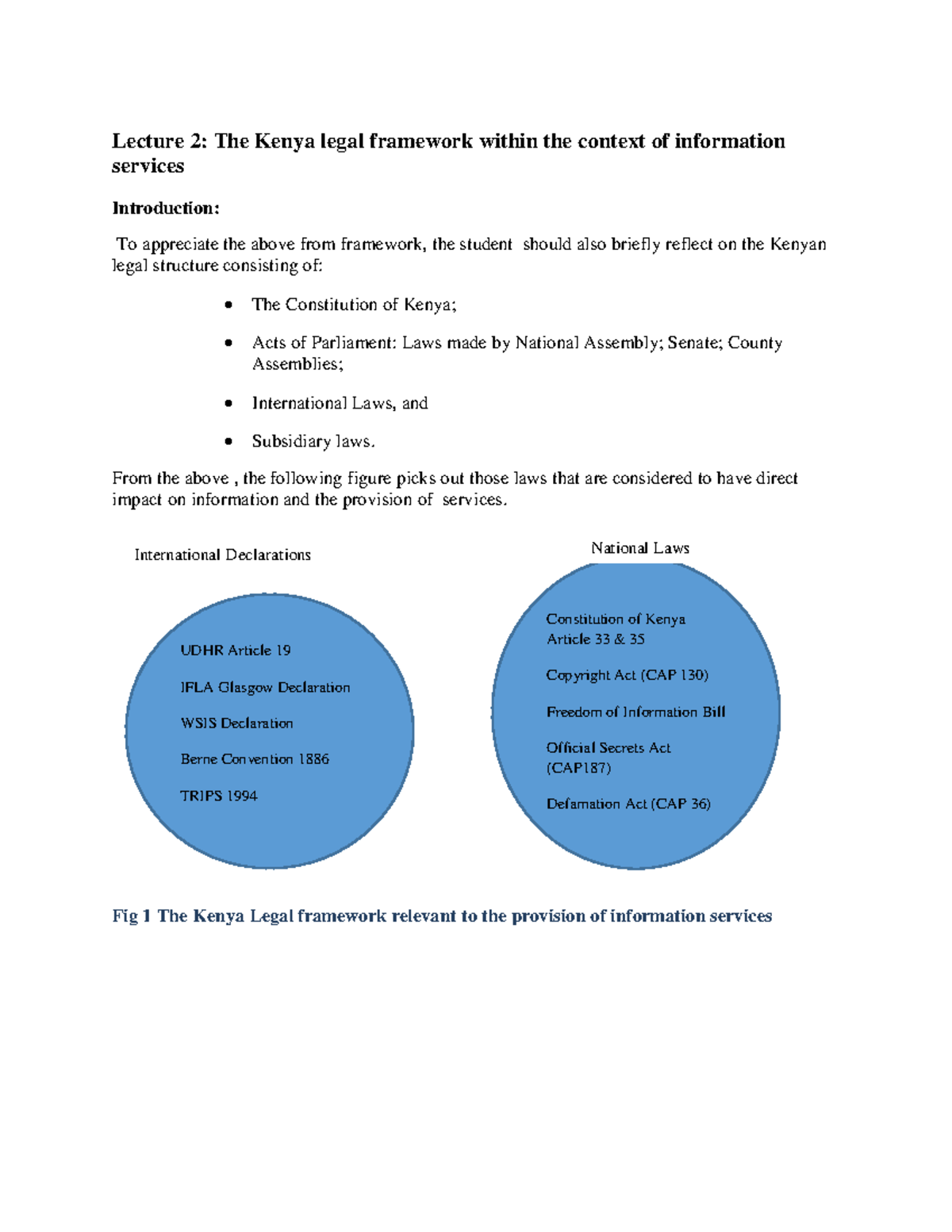 1) Kenya's Legal framework Lecture 2 The Kenya legal framework