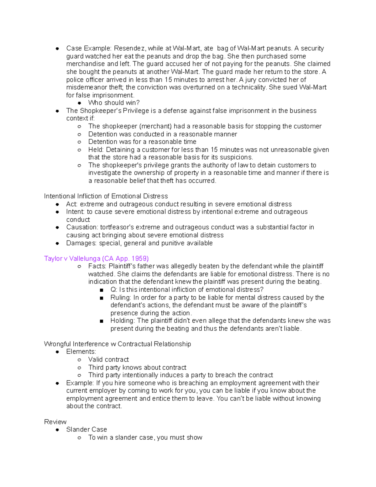 Chapter 10 - Torts pt2 - Case Example: Resendez, while at Wal-Mart, ate ...