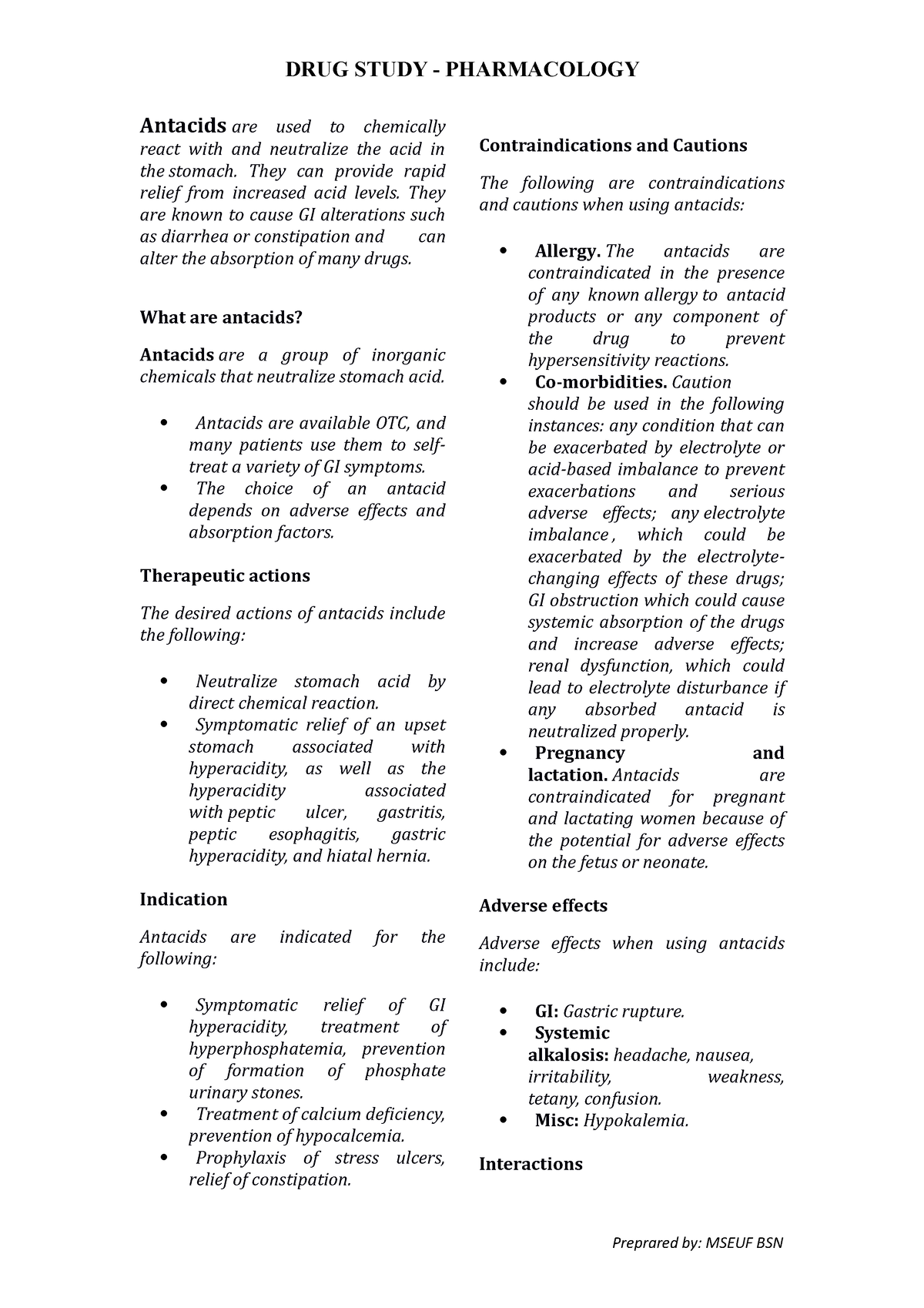 Antacids - DRUG Study - DRUG STUDY - PHARMACOLOGY Antacids Are Used To ...