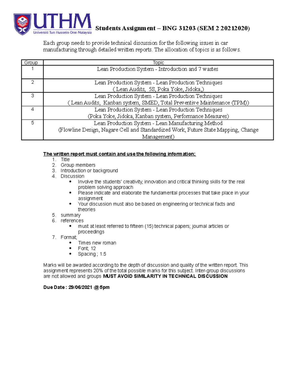 assignment problem in manufacturing