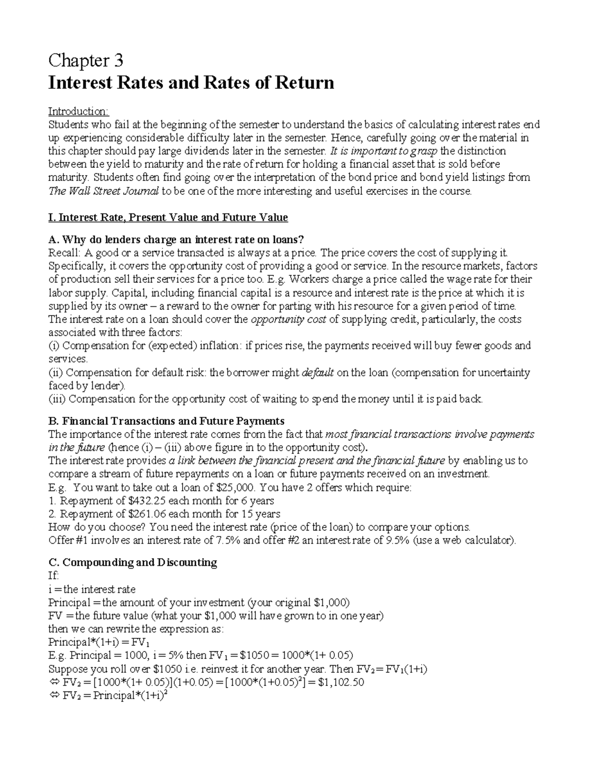 Chapter 3 Outline - Copy - Chapter 3 Interest Rates and Rates of Return ...