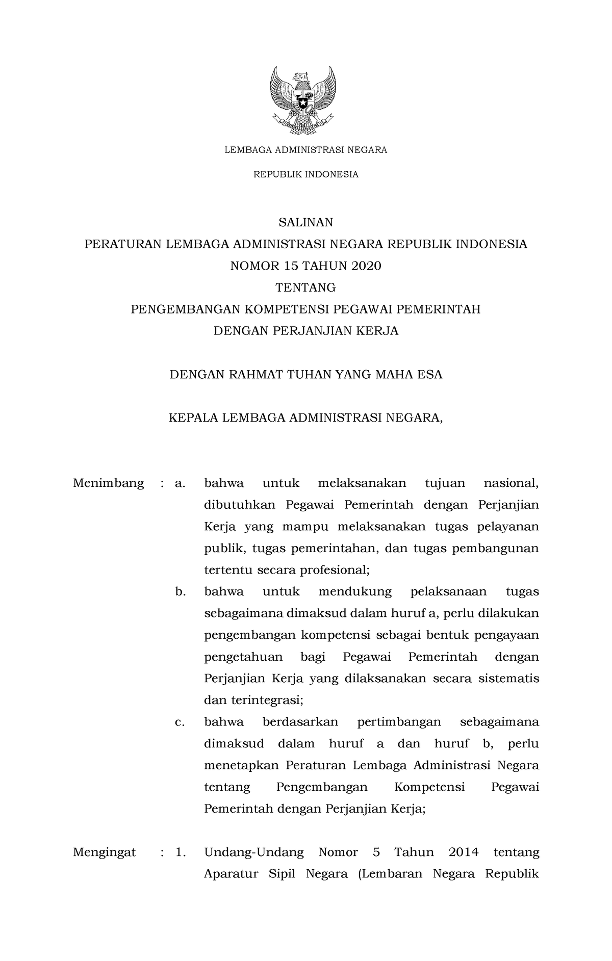 Peraturan Lembaga Administrasi Negara Nomor 15 Tahun 2020 Tentang ...