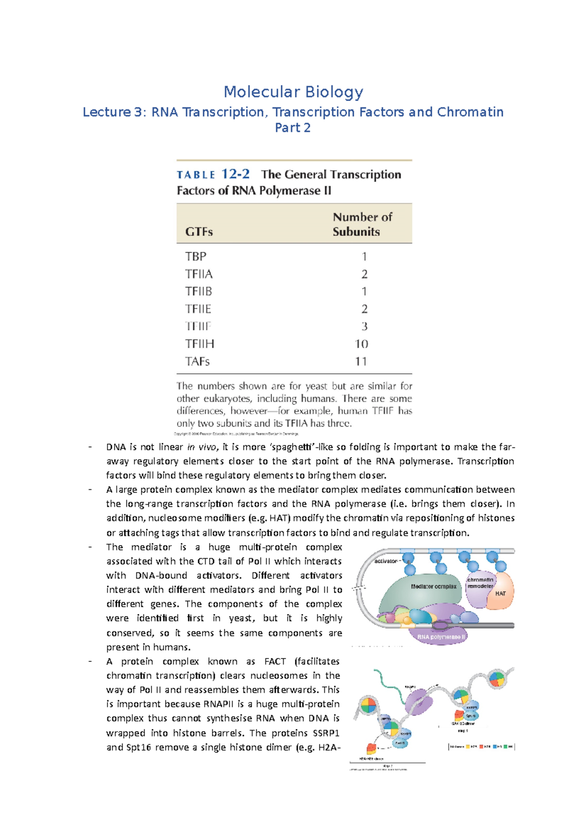 Lecture 3 (RNA Transcription, Transcription Factors and Chromatin Part ...