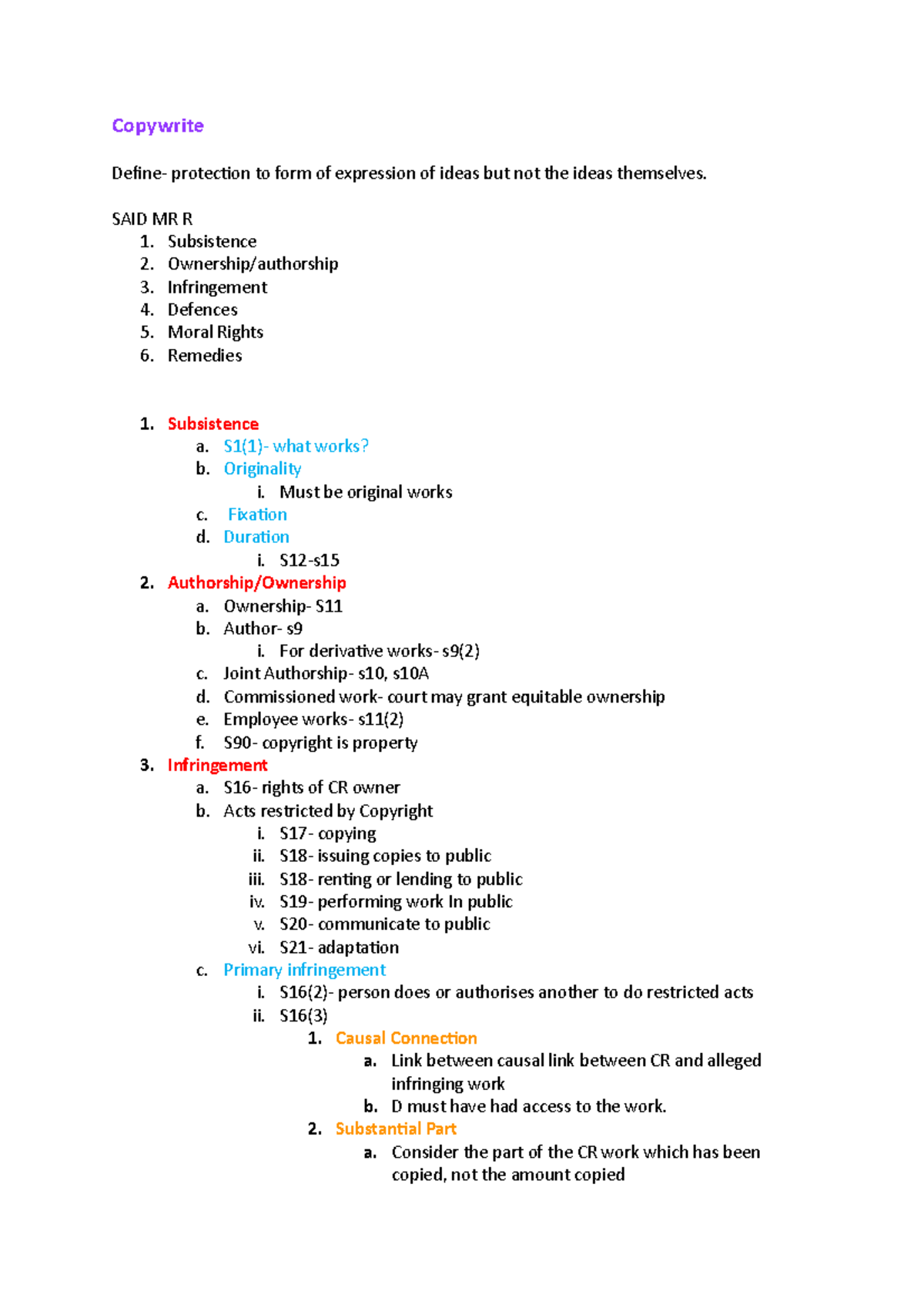 Copywrite Exam Checklist - Copywrite Define- protection to form of ...