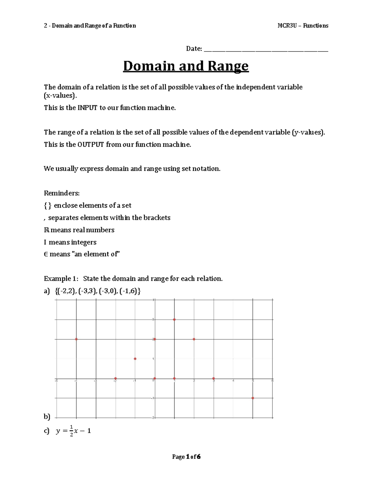 Microsoft Word - 2 - Domain and Range of a Function - Date: - Studocu