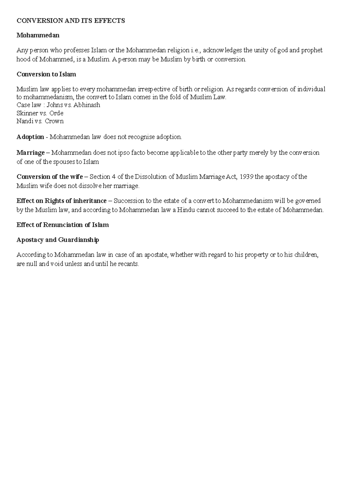 Conversion notes to use full for study CONVERSION AND ITS EFFECTS