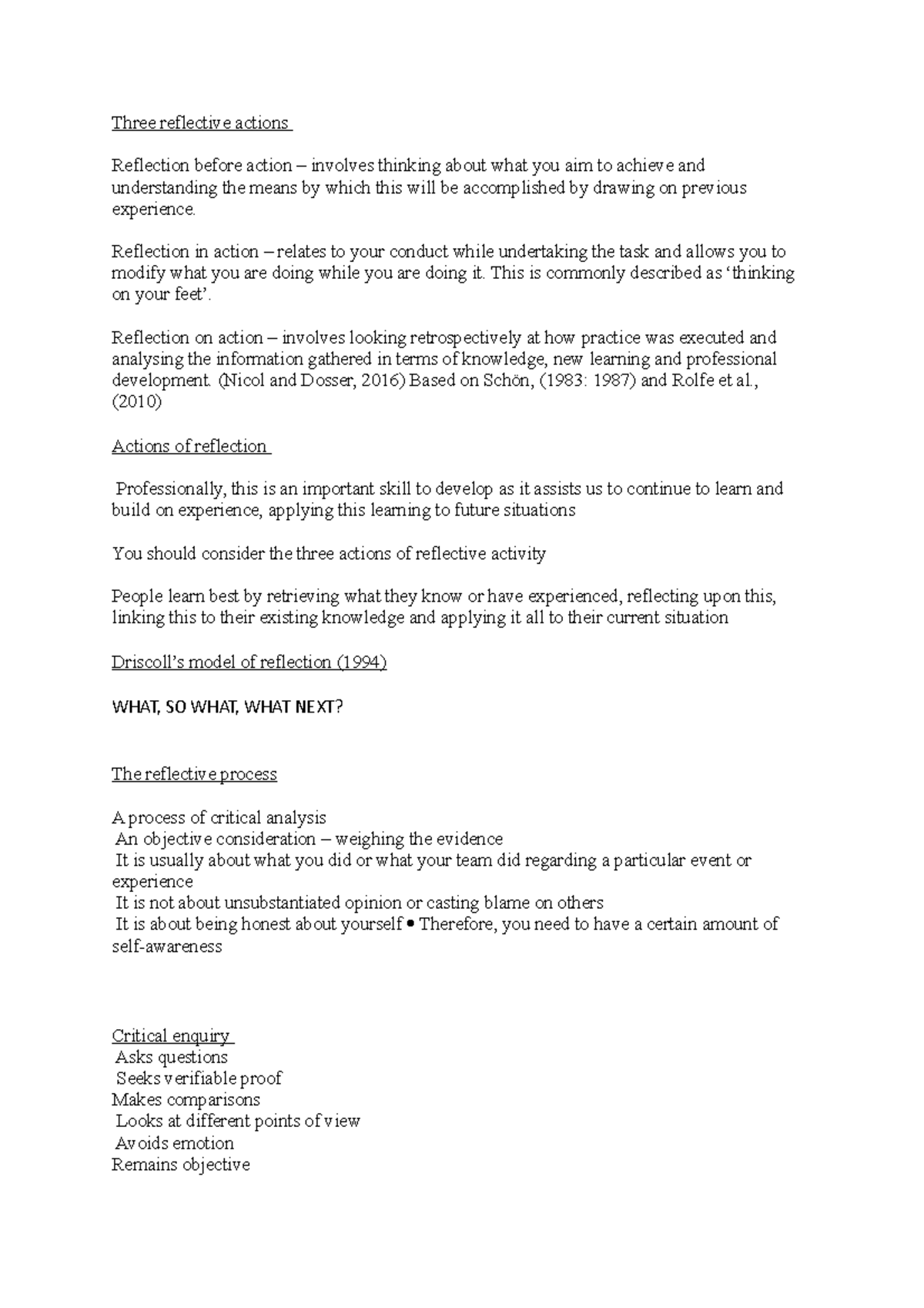 Three reflective actions - Three reflective actions Reflection before ...
