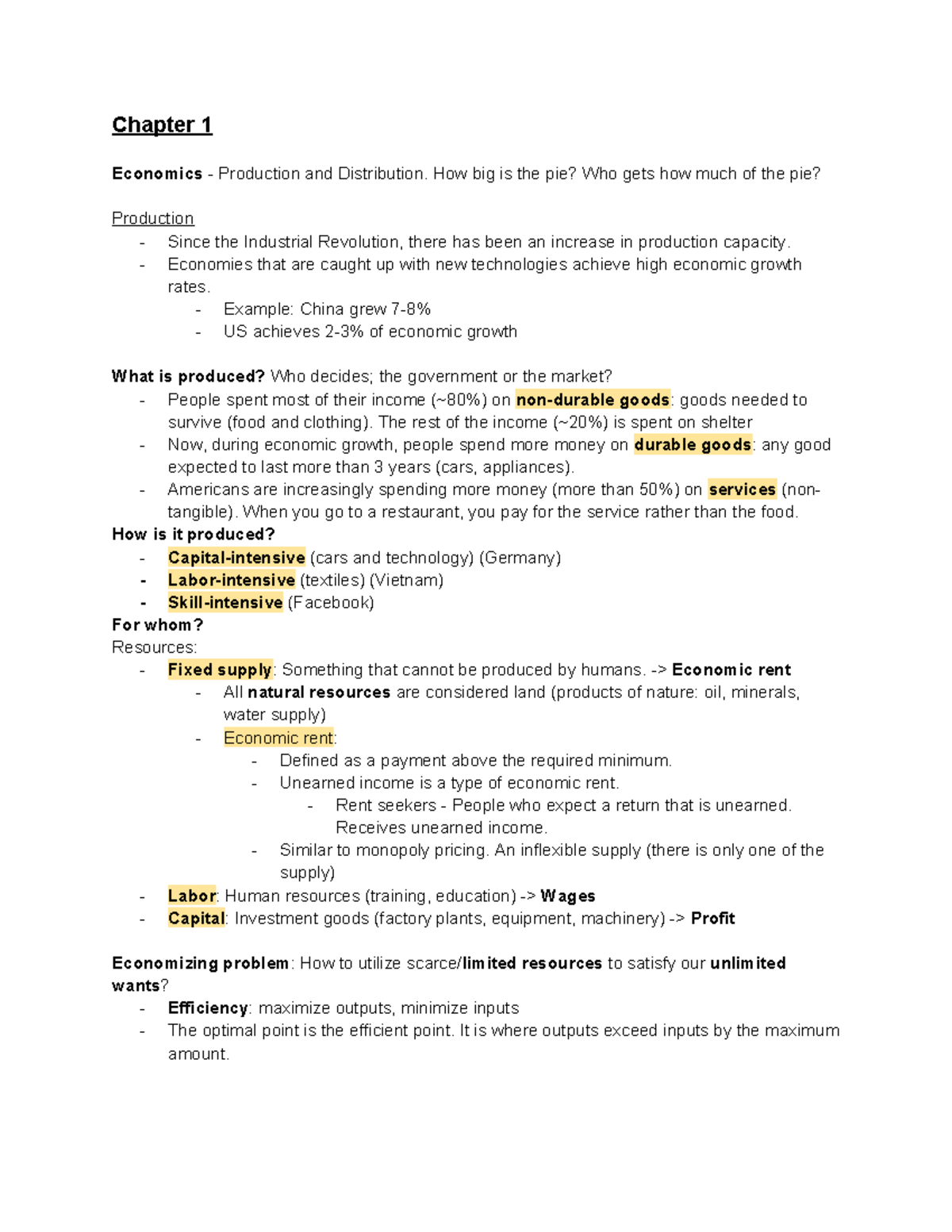 Microeconomics Notes (Exam 1) - Chapter 1 Economics - Production and ...