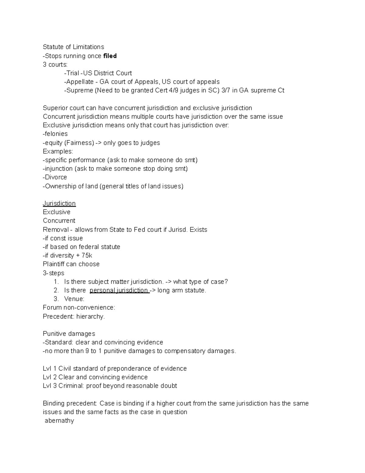 Notes n/a Statute of Limitations Stops running once filed 3 courts