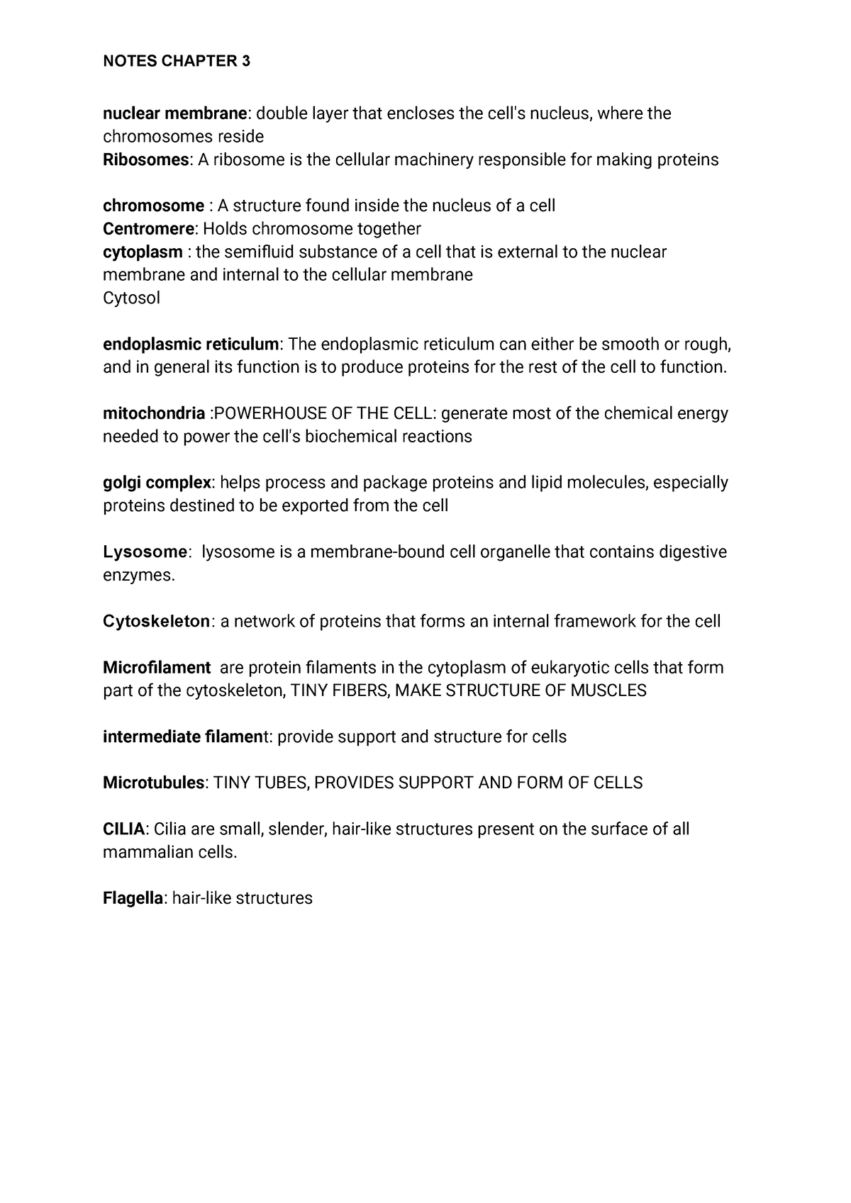 chapter 3 notes - NOTES CHAPTER 3 nuclear membrane: double layer that ...