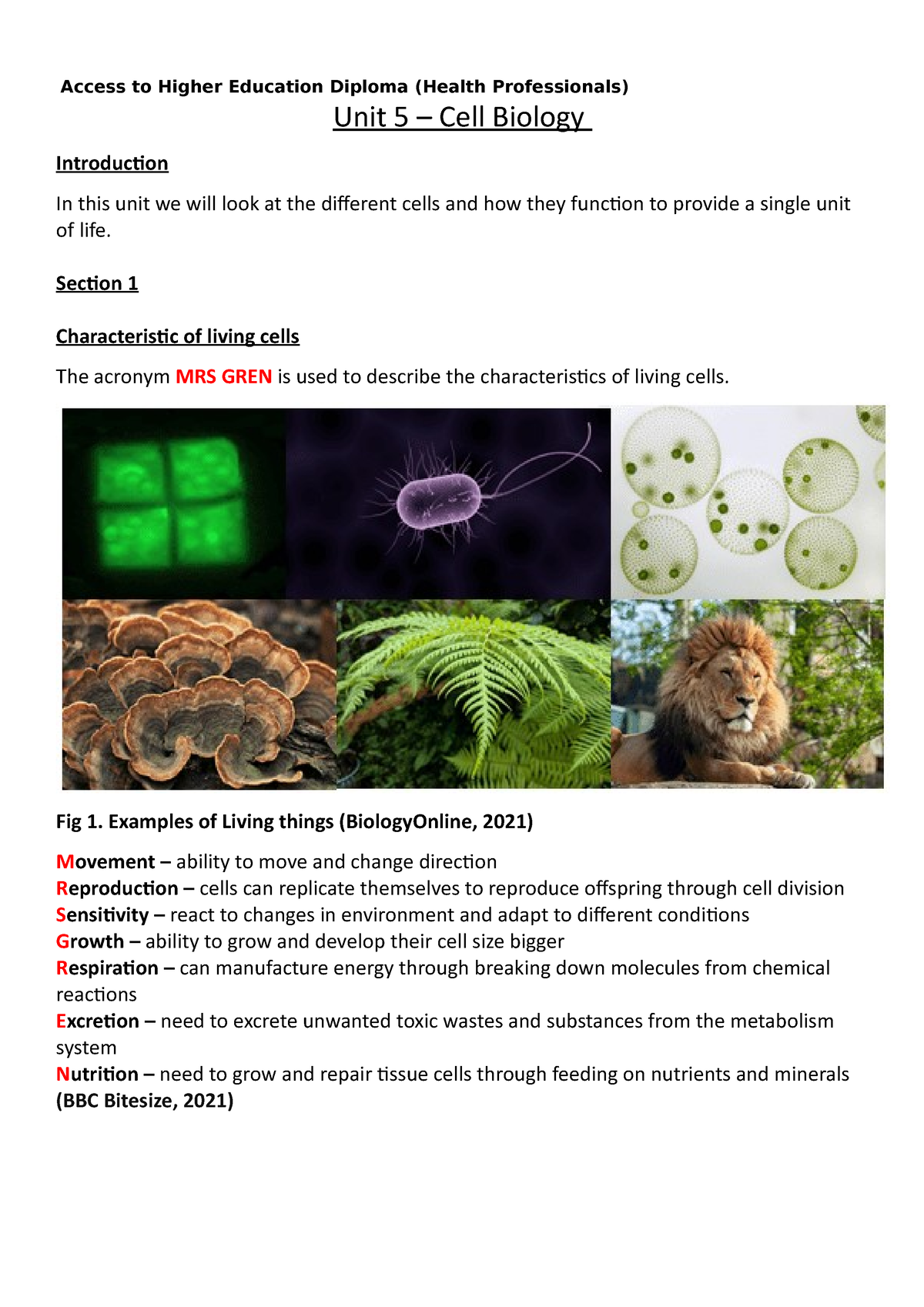 Unit 5 - Cell Biology - Assignment 1 - Section 1.2.3 - Unit 5 – Cell ...