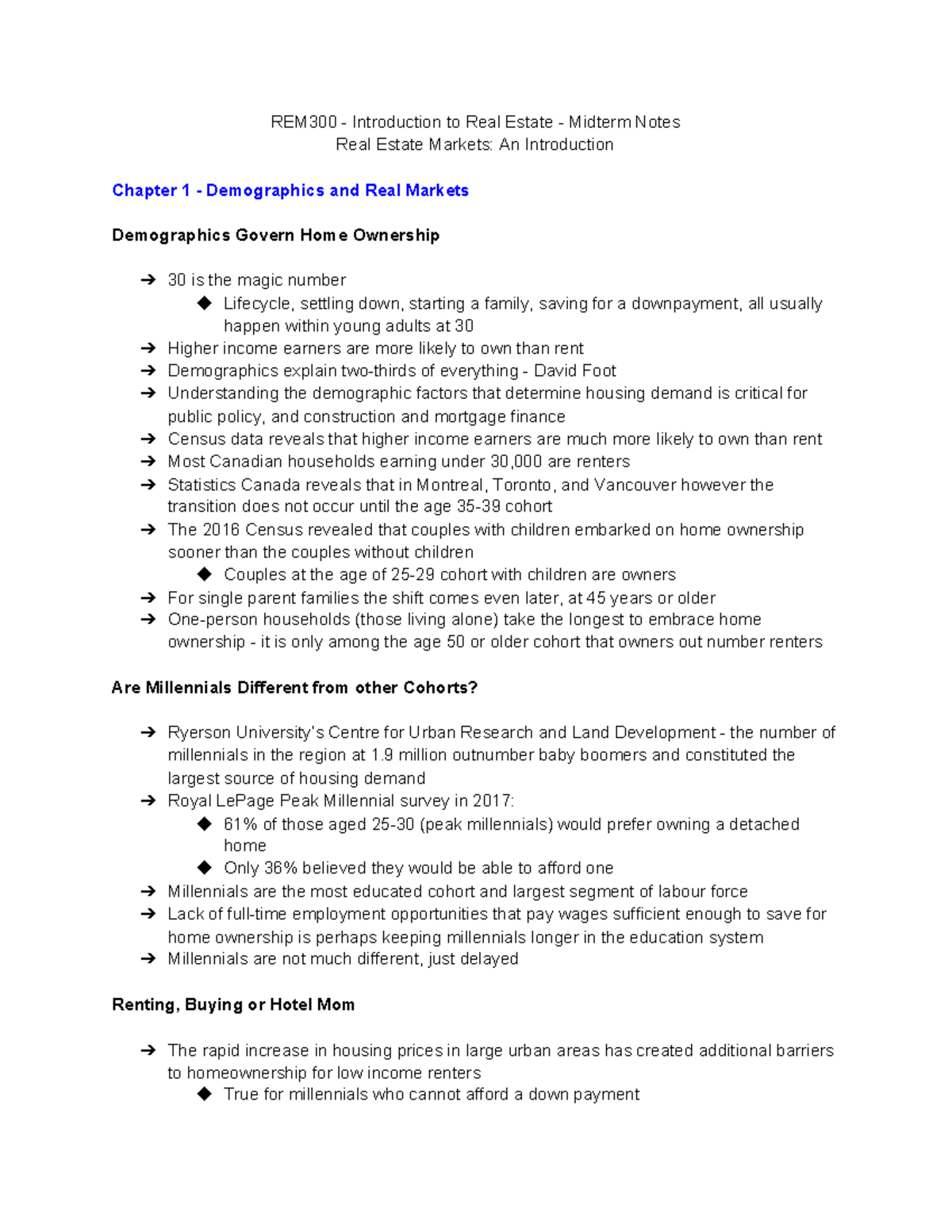 REM300 Midterm Notes copy REM300 Introduction to Real Estate