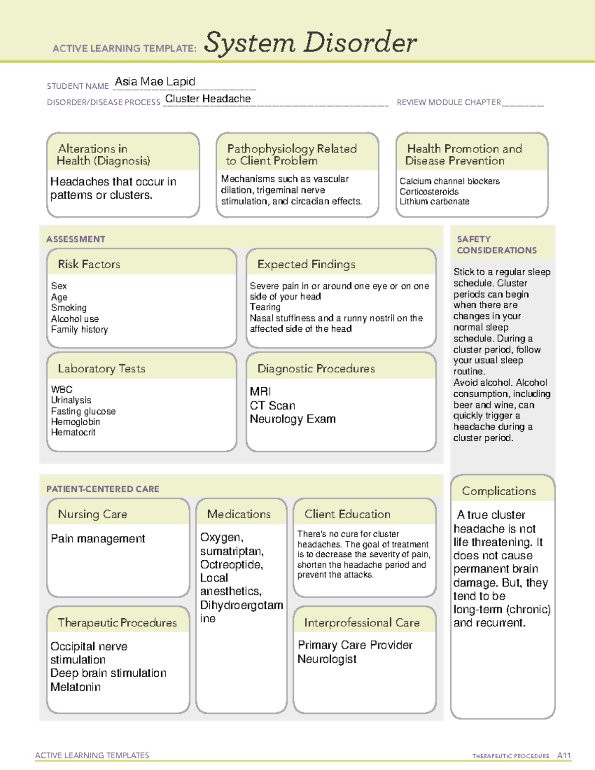 Cluster headache clincial - ACTIVE LEARNING TEMPLATES THERAPEUTIC ...