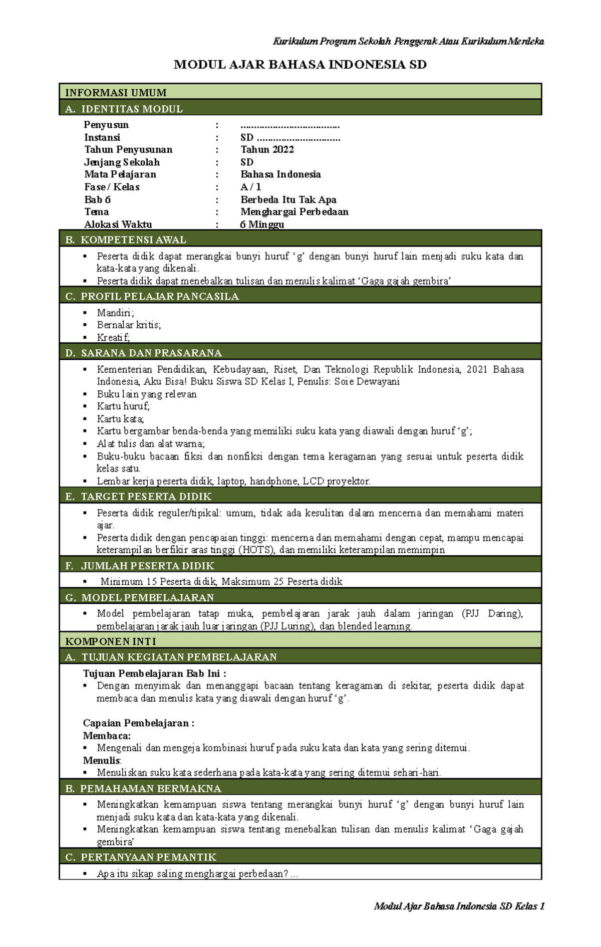 6. BAB 6 - Perangkat kelas 1 - MODUL AJAR BAHASA INDONESIA SD INFORMASI ...