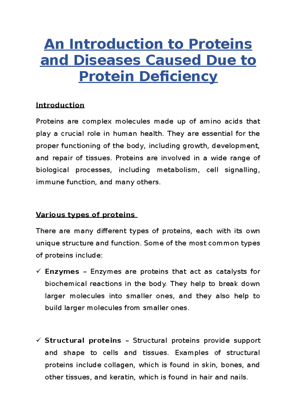 An Introduction To Proteins And Diseases Caused Due To Protein Deficiency An Introduction To