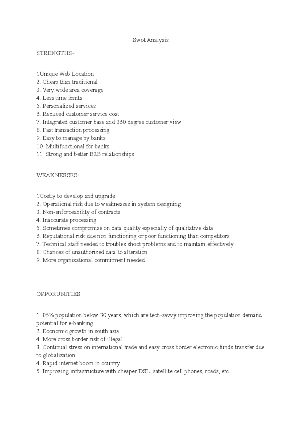 Swot Analysis of the Software - Swot Analysis STRENGTHS-: 1Unique Web ...