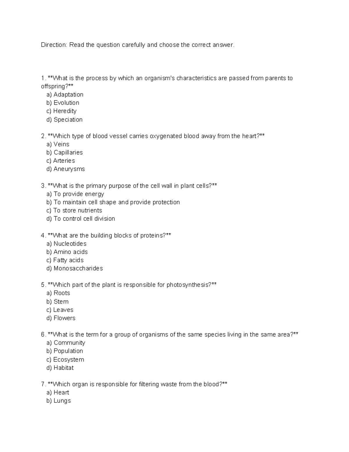 BIO5 - This quiz assesses your understanding of key biological concepts ...