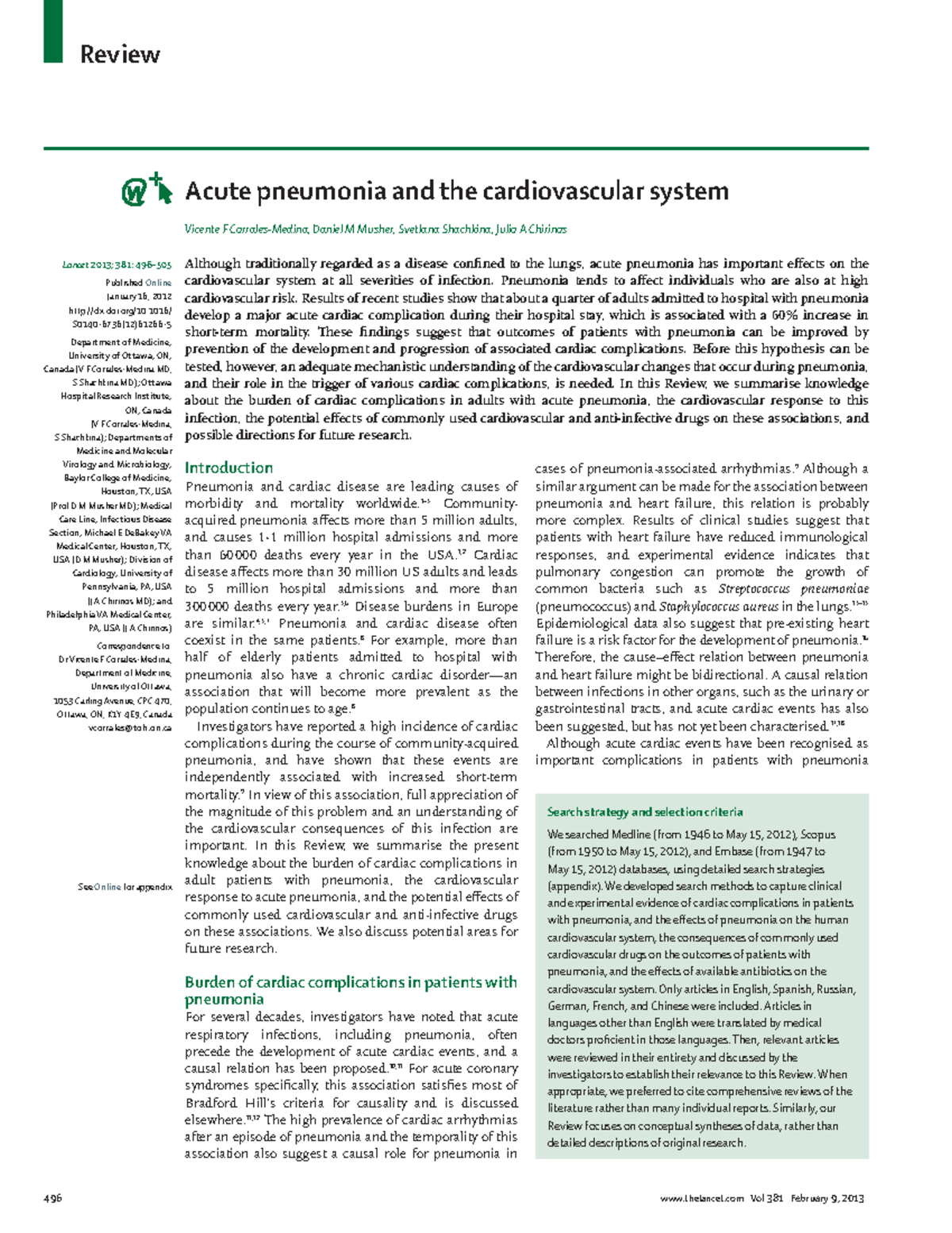 Acute pneumonia and the cardiovascular system - Pneumonia tends to aff ...
