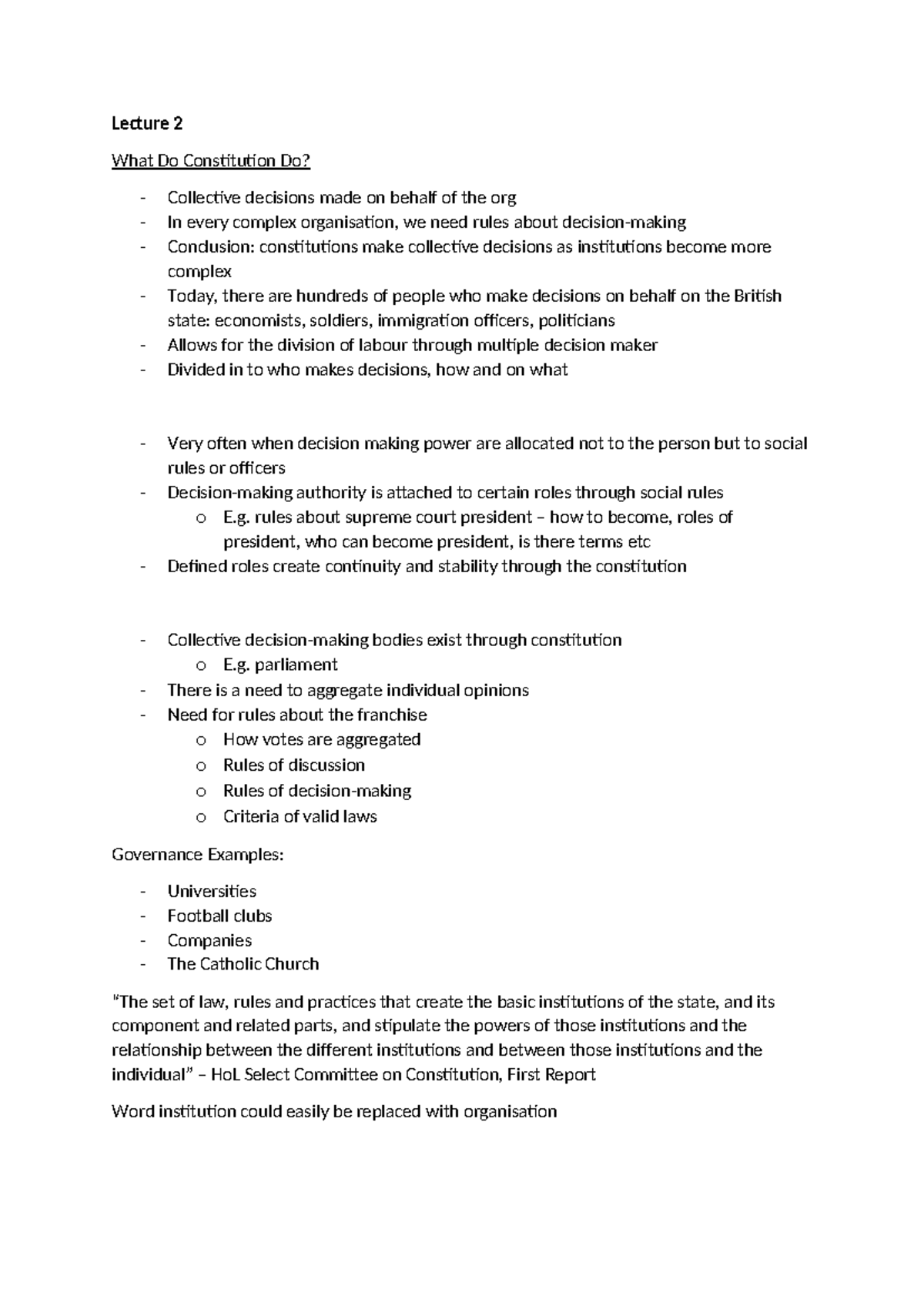Constitutional Law - Lecture Notes - Lecture 2 What Do Constitution Do ...